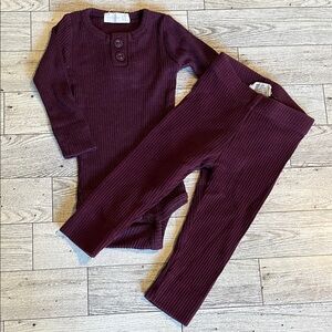 Jamie Kay Ribbed Two-Piece Set in Deep Plum Size Newborn